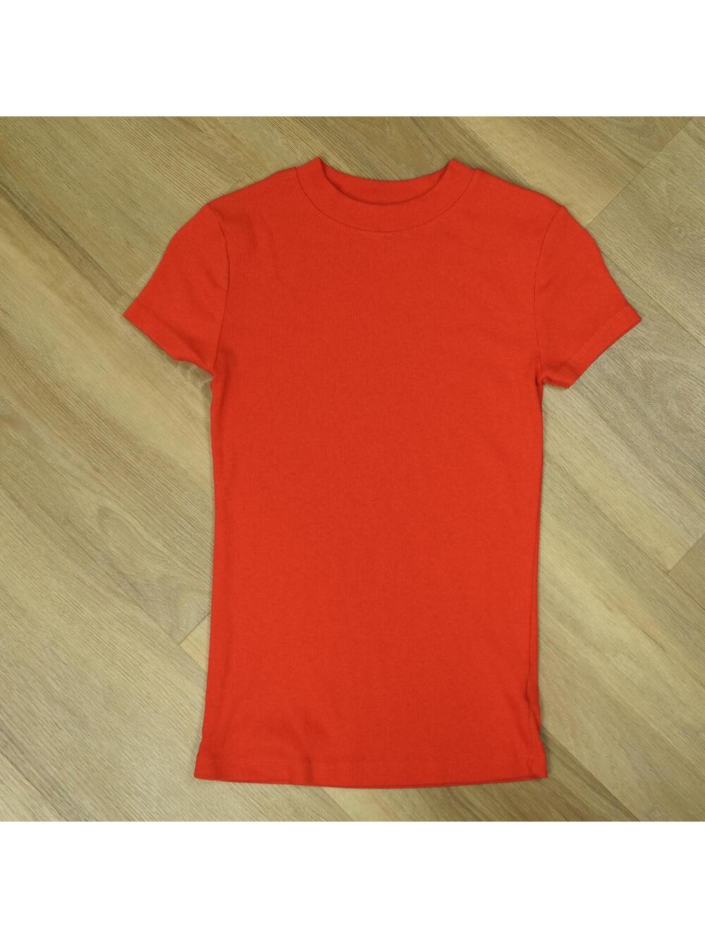 a.new.day Orange Short Sleeve T-Shirt X-Small - Casual, Ribbed, monochrome